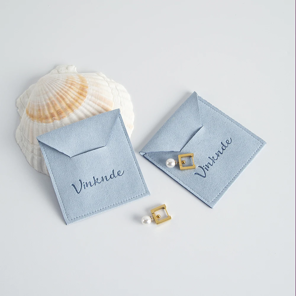 50Pcs/Lot Custom Logo Jewelry Envelope Microfiber Bag Jewellery Packaging Small Mini Flap Suede Flannel Cotton Jute Gift Pouch