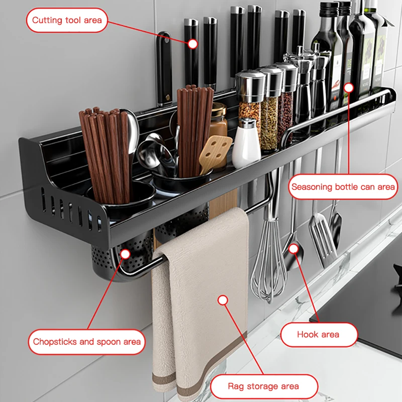 Acheter Étagère de cuisine sans poinçon, nouvelle étagère murale  multifonctionnelle pour baguettes d'assaisonnement, Tube de rangement,  accessoires de cuisine muraux