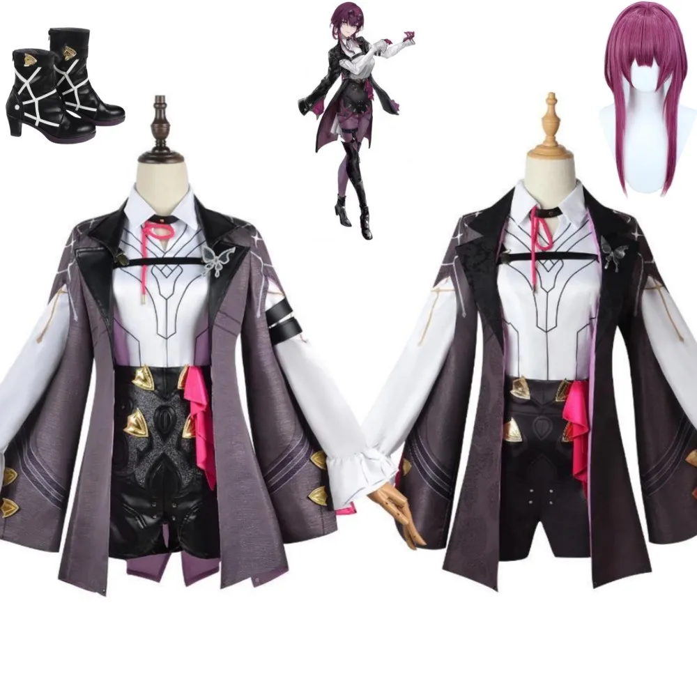 

Game Honkai: Star Rail Kafka Cosplay Costume Wig Shoes Anime Sexy Woman Embroidery Outfit Dark Stripe Uniform Hallowen Suit