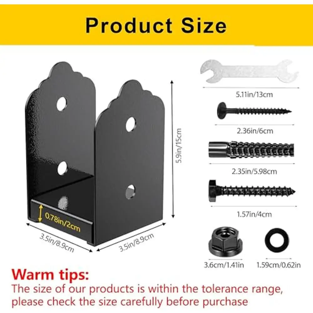Adjustable Stainless Steel Post Anchor Bracket 2Pcs Fits 3.5"x3.5" Pavilion Posts Rust-Proof Black Powder Coated Base Strong