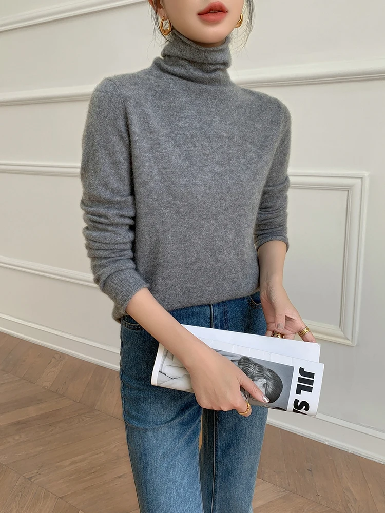 

High Quality 100% Cashmere Women Sweater For Spring and Autumn Turtleneck Long Sleeve Pullover Pure Color Knitwear Jumper Top