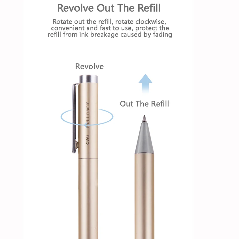 Deli Stainless Steel Metal Gel Pens, 0.5mm Fine Point Ballpoint Bullet Tip Writing Pen with Black Blue Red ink Refills Rods