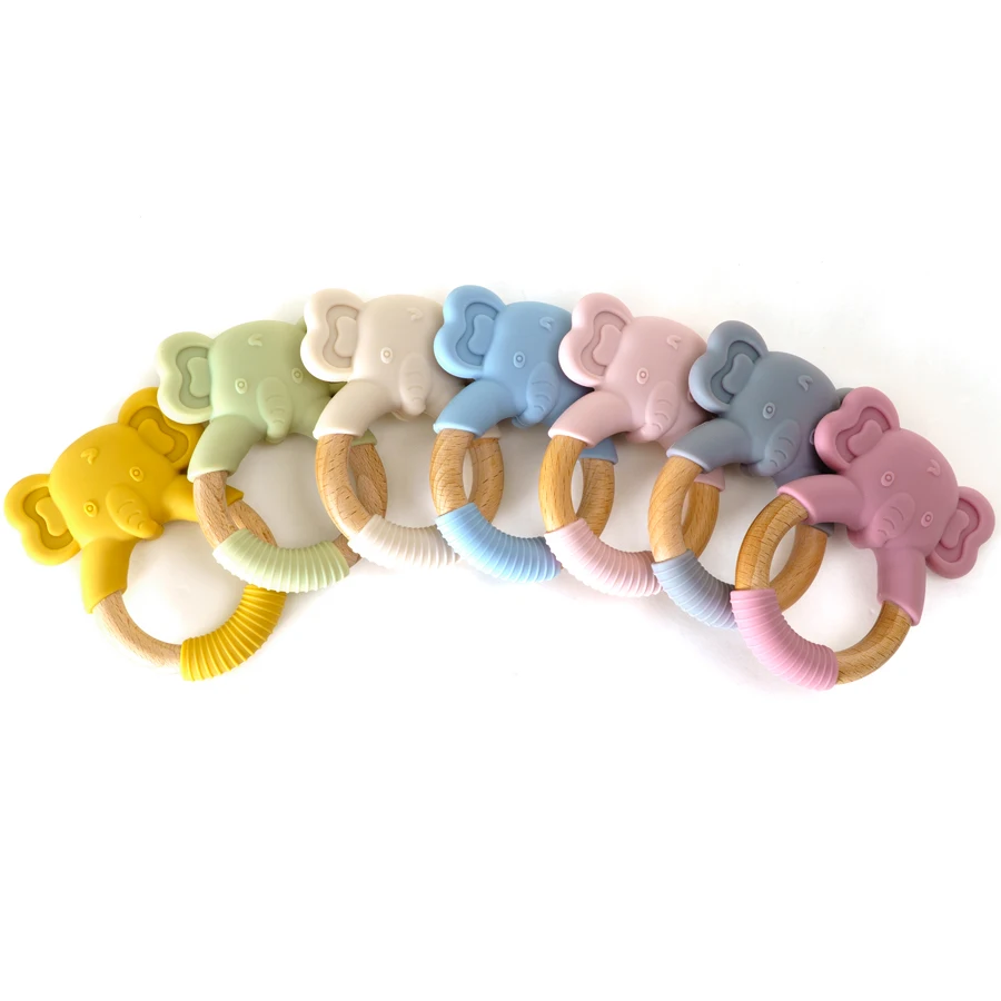 1Pc Baby Health Teether Toy Bracelet Food Grade Kawaii Animal Silicone Pendant Wood Ring Teething Rattle Baby Accessories Toys