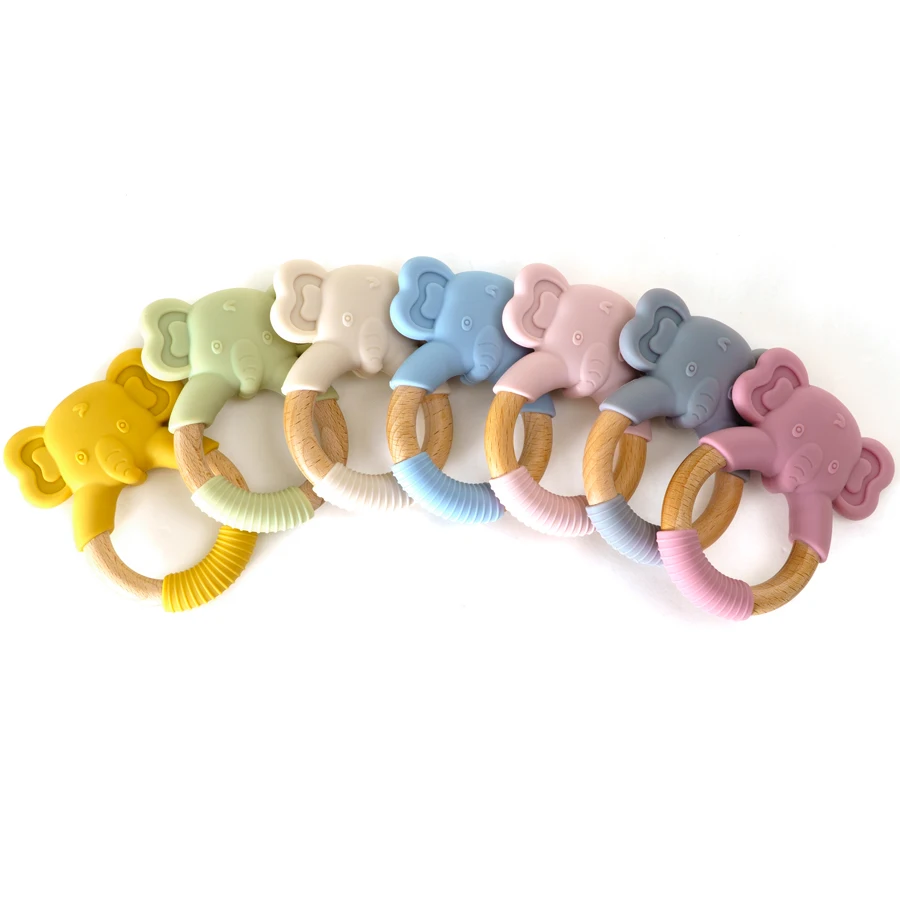 1Pc Baby Health Teether Toy Bracelet Food Grade Kawaii Animal Silicone Pendant Wood Ring Teething Rattle Baby Accessories Toys 5