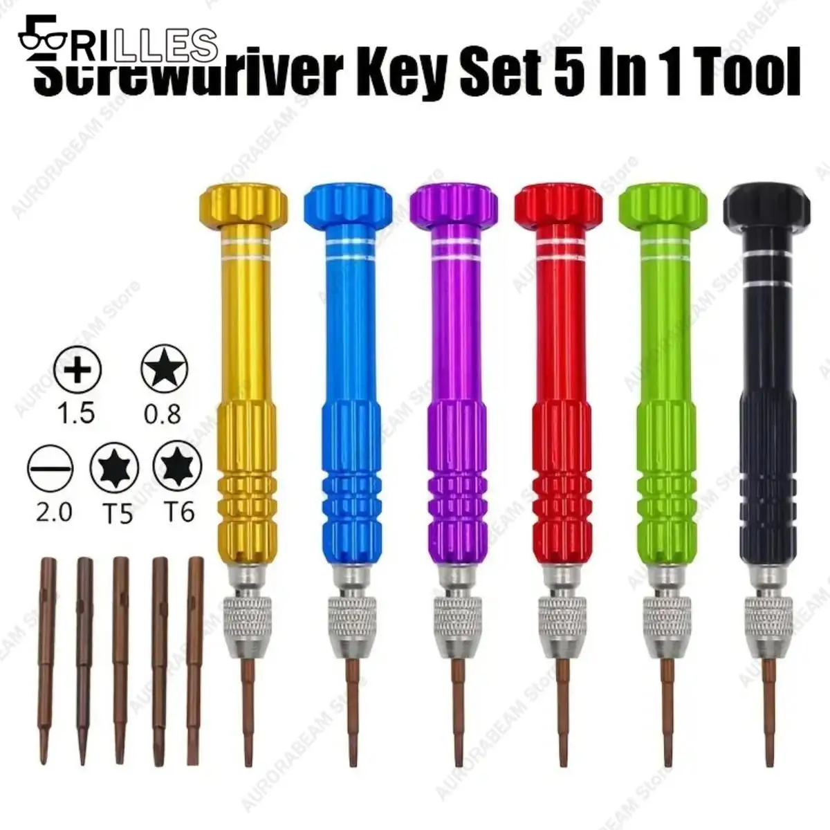 5-in-1 다기능 소형 드라이버 키트 수리 도구 (안경/전자제품/시계/보석용), 자석 휴대용 팁, 휴대용