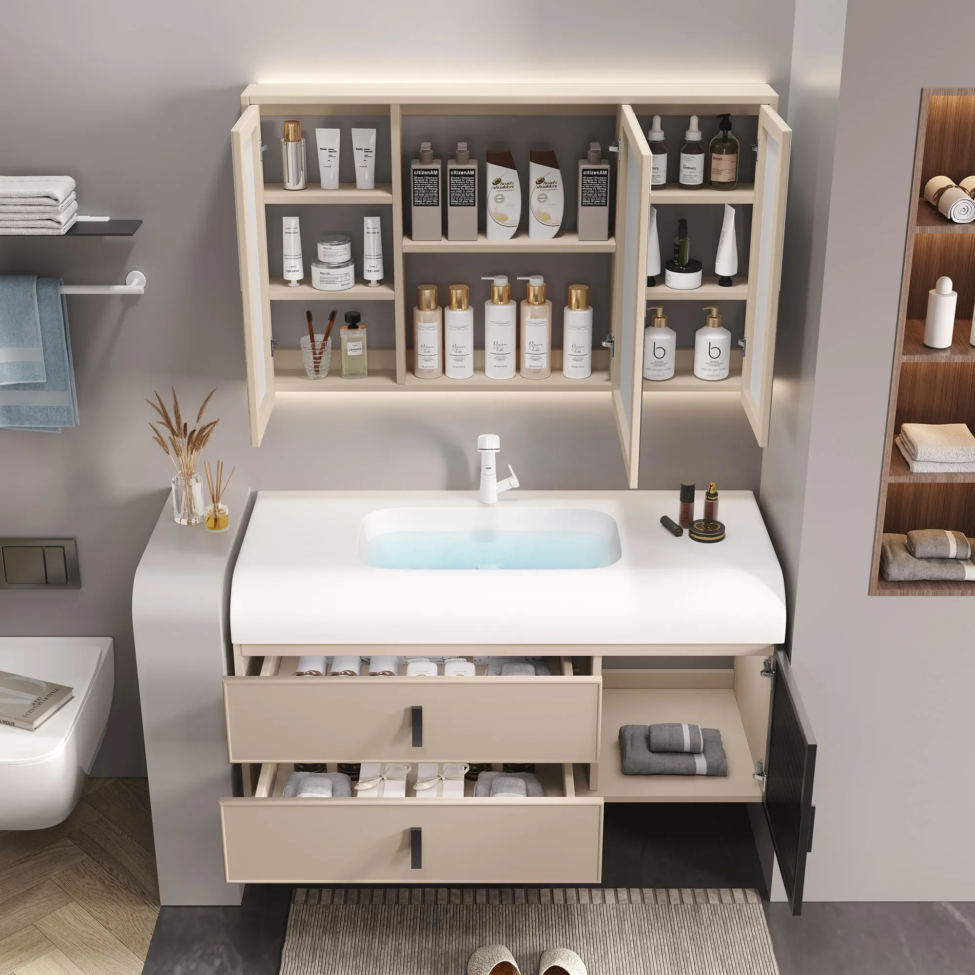 Whole Washbin Bathroom Cabinet Combination Modern Minimalist Oak Washstand Hand Washing Washbasin Bathroom Cabinet