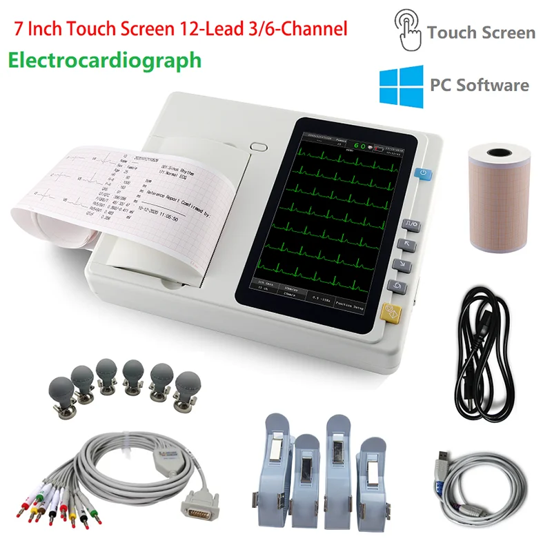 7 inch touch screen ECG301 /ECG601 Digital 3/6 Channel 12 Leads ECG/EKG Machine Electrocardiograph Optinal Workstation software