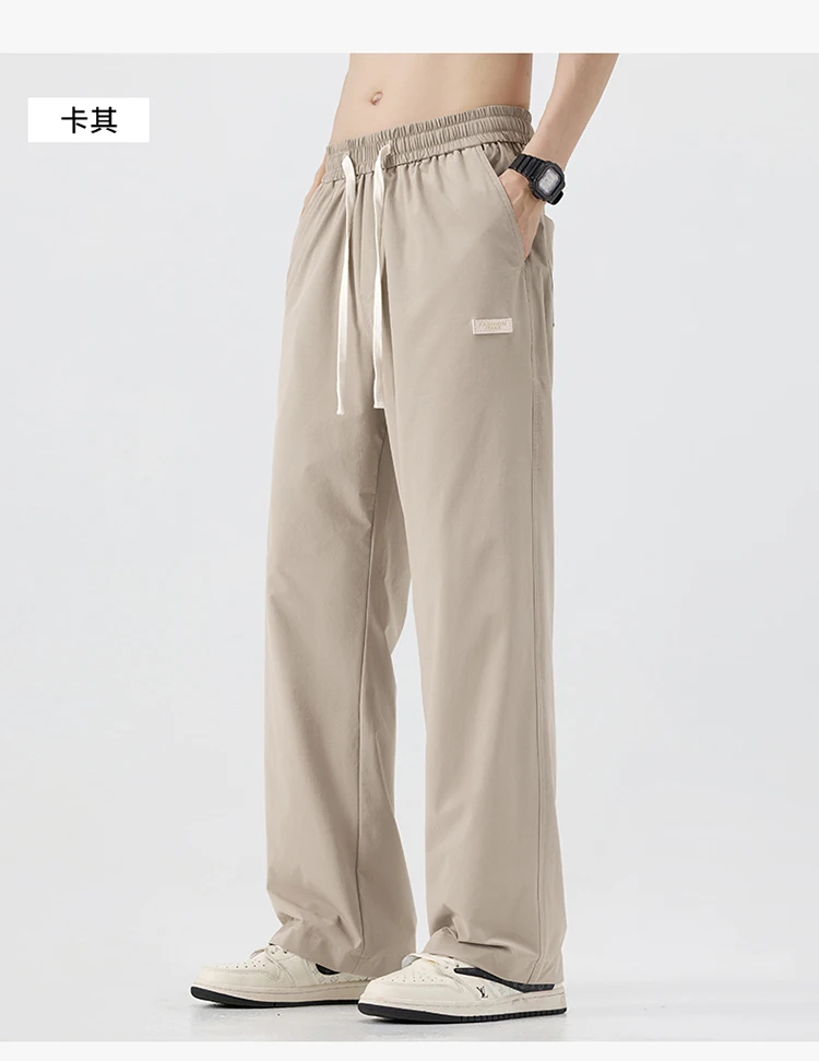 Herren Schnelltrocknende Freizeithose Sommer Elastischer Bund Kordelzug Gerades Bein Atmungsaktive Lose Passform Dünne Khaki Graue Hose – Detail 5