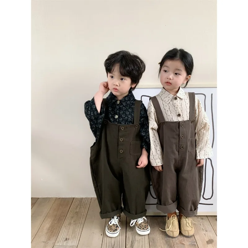 

Оригинальные брюки, Новинка весна-осень 2023, модные однотонные хлопковые комбинезоны, детский свободный стильный комбинезон, широкие брюки