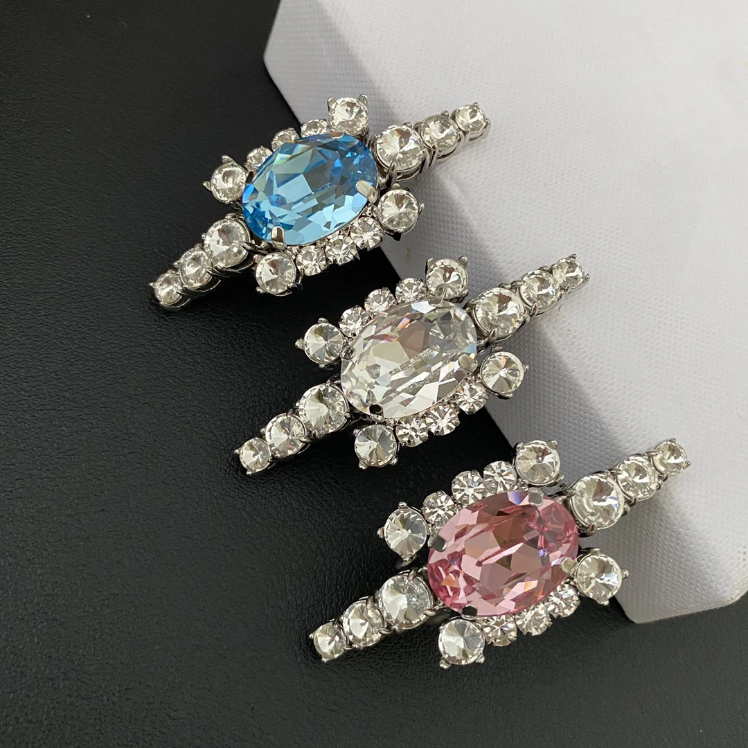 

Fashion Europe Famous Designer Brand Blue Pink Large Crystal Hairpin Women Jewelry Top Quality Hai Accessories