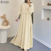 فستان كافتان طويل للنساء المسلمات من ZANZEA، بأكمام فانوسية ورباطات، بلون موحد وتصميم مطوي، عباءة إسلامية للنساء 1 فستان كافتان طويل للنساء المسلمات من ZANZEA، بأكمام فانوسية ورباطات، بلون موحد وتصميم مطوي، عباءة إسلامية للنساء 3