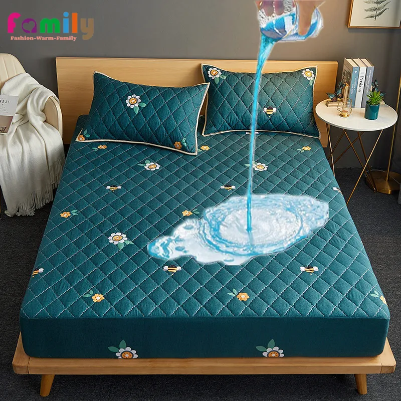 WaterproofQuiltedFittedSheetPreventUrineWettingMattressCover