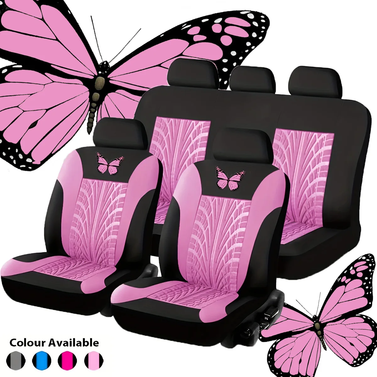 Universal Car Seat Cover Set - Red Butterfly Embroidery Design - Protects Against Stains and Wear