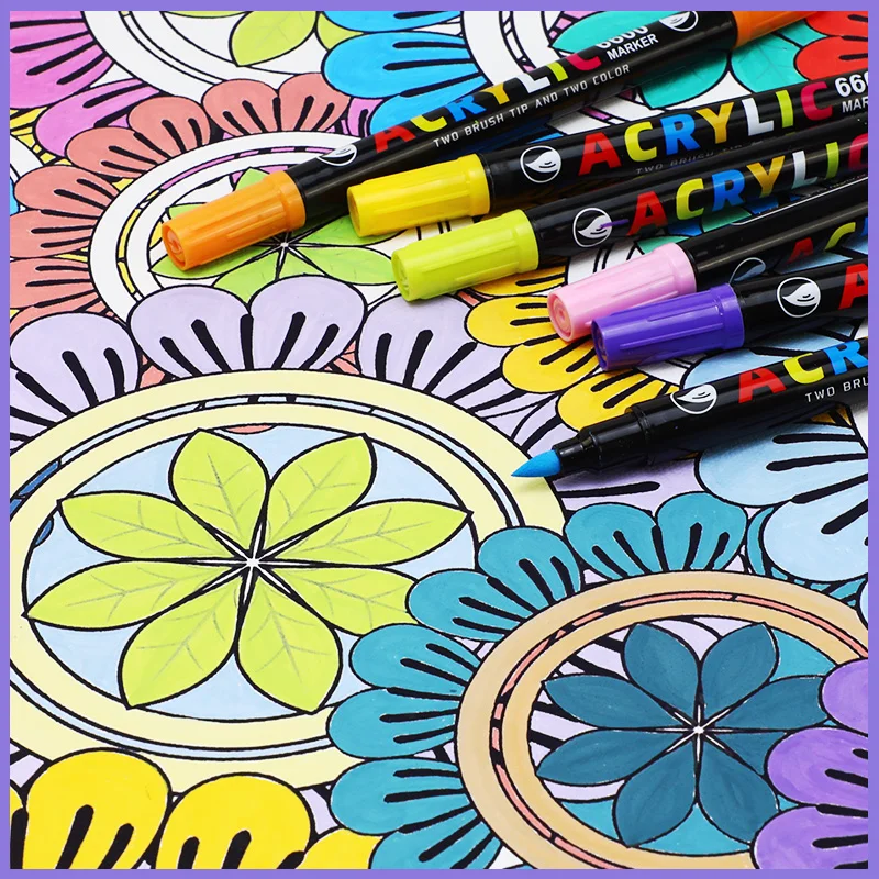 Sketching Markers Set Dual Brush Acrylic Paint Pens 84/36 Colors For Calligraphy Lettering Rock Glass Canvas Metal Ceramic Wood