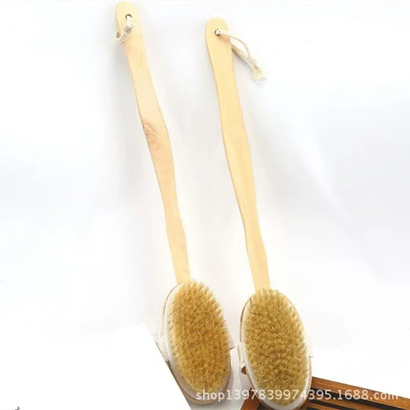 Soft Bath Back Massage Brushes Long Wooden Handle Bristle Brush Wet Dry Skin Body Exfoliating Scrubbers Natural SPA Shower Tools images - 6