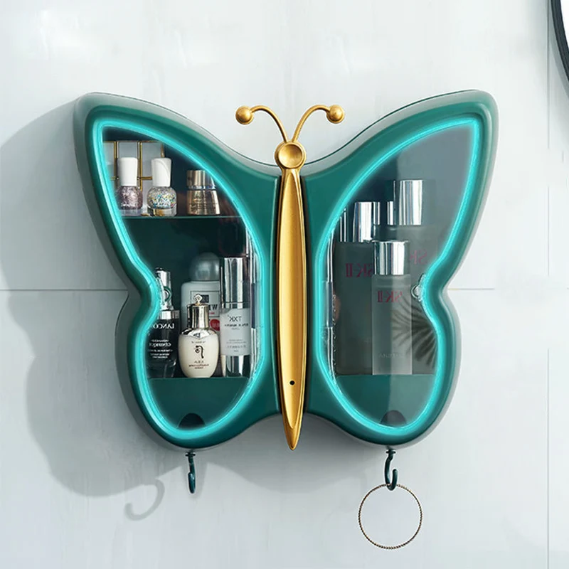 

Butterfly Shape Wall-mounted Storage Box Large Capacity Dust-proof Drawer-type Bathroom Care Beauty Shelf Makeup Accessories