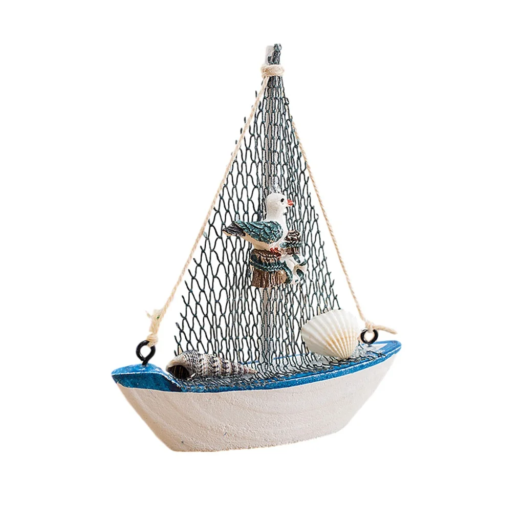 Mini Mediterranean Nautical Woodcraft Sailing Boat Ornament