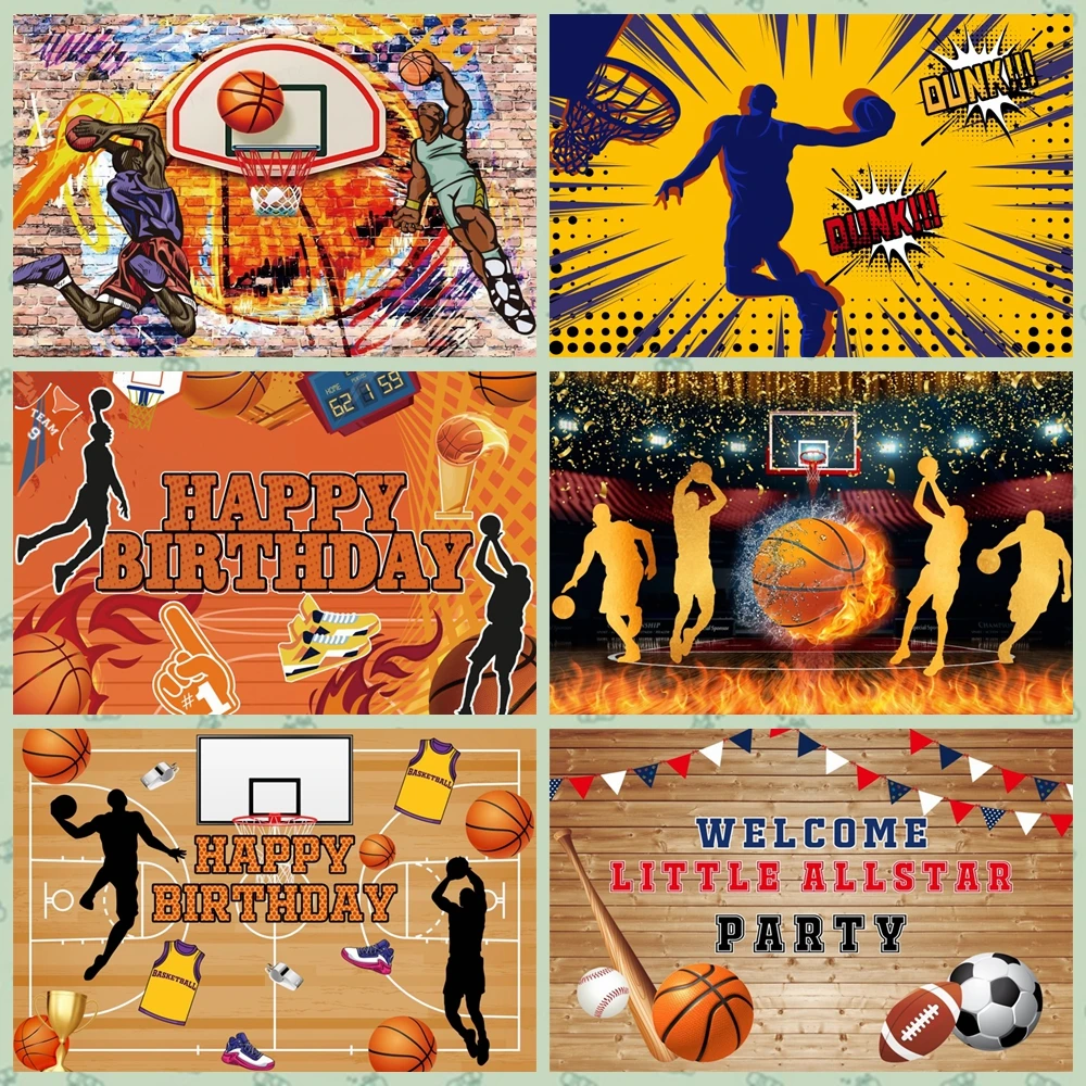 

Laeacco Basketball Theme Photographic Backdrop Sports Stadium Happy Birthday Party Boy Kids Portrait Photo Background Decor