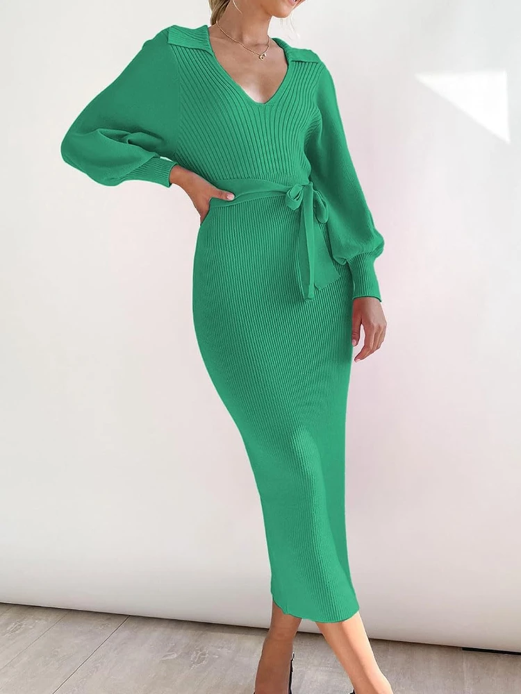 

Осенне-зимнее длинное платье-свитер для женщин, новинка 2023, модное повседневное облегающее платье на шнуровке, однотонные теплые сексуальные элегантные вязаные платья