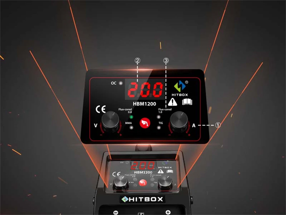 HITBOX HBM1200 Semi-Automatic MIG Welder with Synergy Tool 3 in 1 Stick ARC MMA Gasless MIG Lift TIG IGBT Inverter Welding Machine for 0.8/1.0mm Flux Core Wire