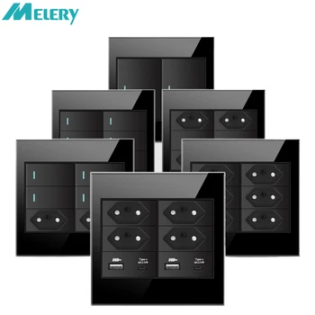 Melery เต้าเสียบมาตรฐาน4x4หน้าจอโทรศัพท์ทนไฟ, เต้าเสียบคู่ USB Type C สวิทช์ช่องไฟไฟติดผนัง20A 10A สำนักงานสีดำ 1