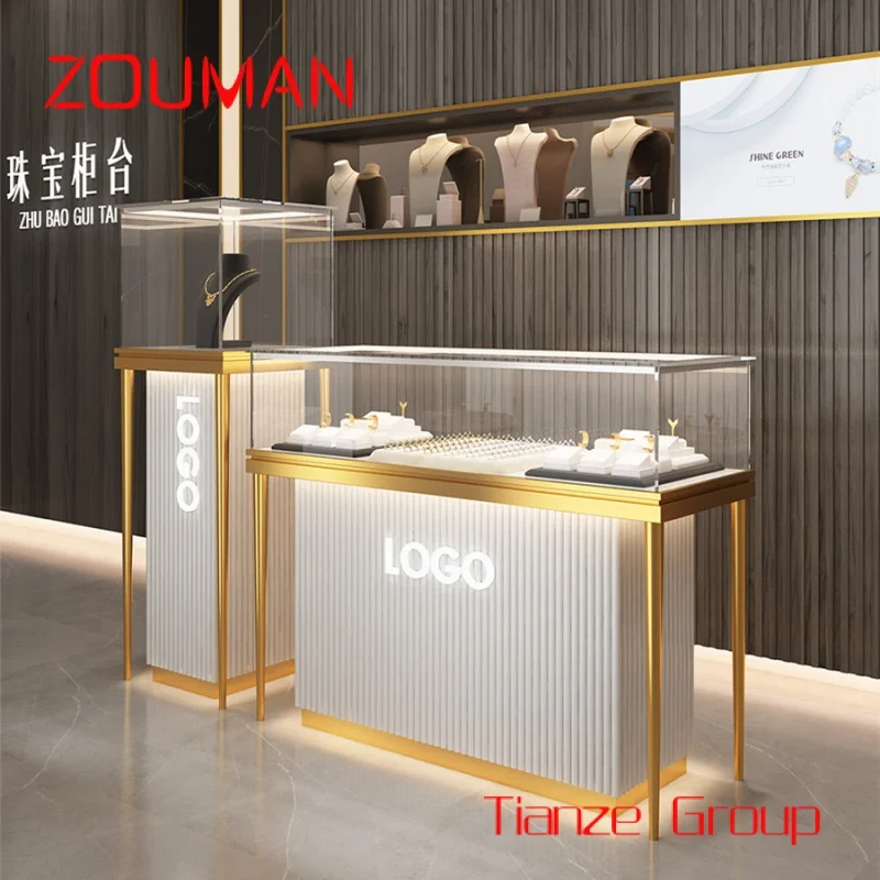 Custom , Custom Luxury Gem Jeweller Store Glass Showcase Design Metal Frame Gold Jewelry Shop Cabinet Display Counter For Store