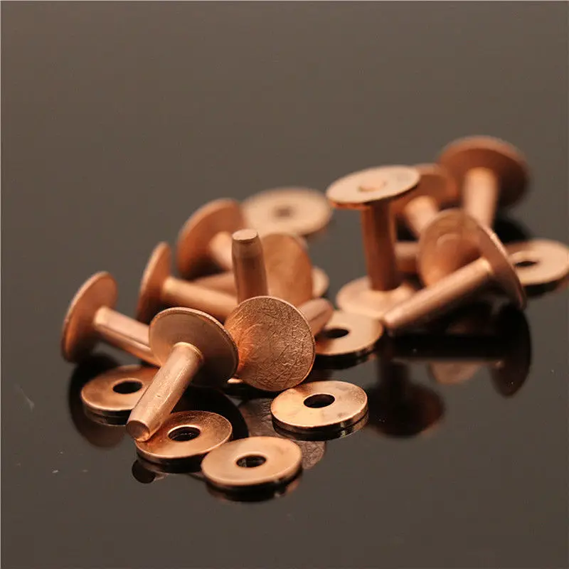 WUTA 50/100 Set Solid Brass Rivets With Burrs,Copper Rivets Studs Permanent  Tack Fasteners Leather Craft,Belts,Halters,Bridle
