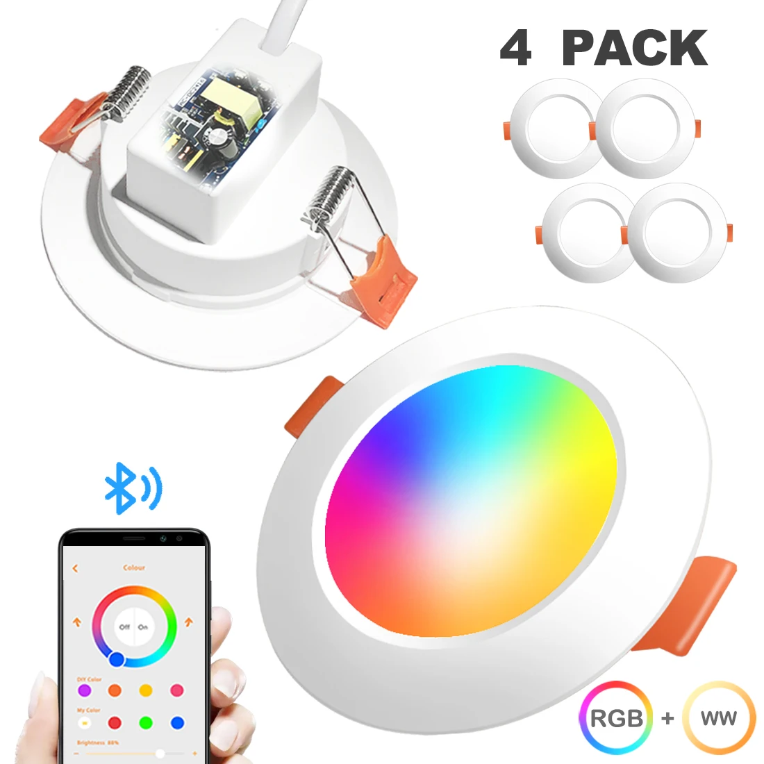 Светодиодный потолочный светильник с Bluetooth 7 Вт точечный встроенный круглый RGB