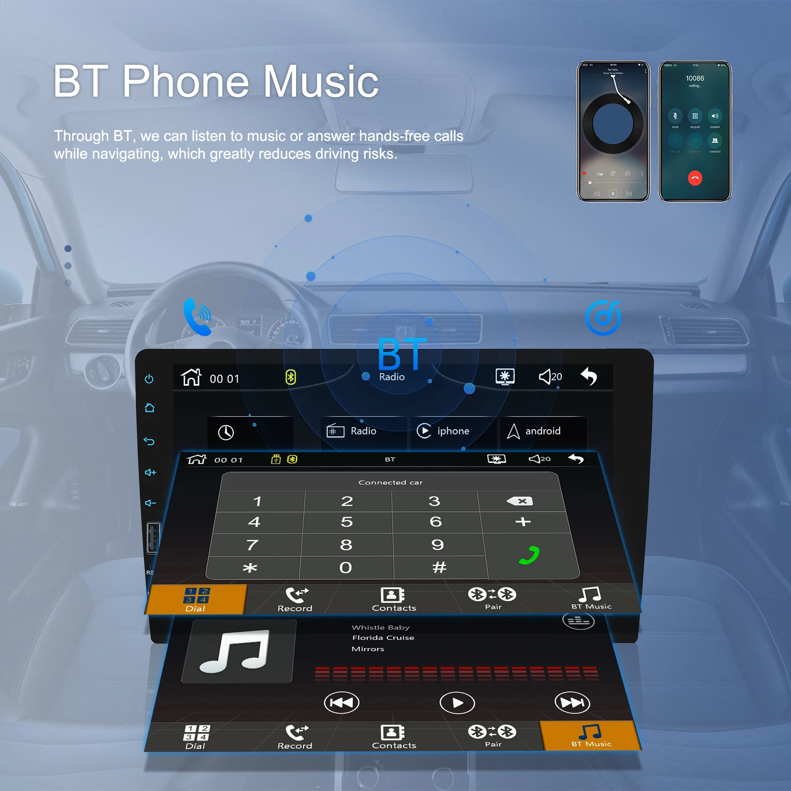 Radio Estéreo para Vehículo Podofo 1Din, Reproductor con Pantalla Táctil de 9 Pulgadas, Compatible con Carplay, Android Auto, Bluetooth, FM, Mirror Link, USB, Dispositivo de Audio Multimedia para Auto 2