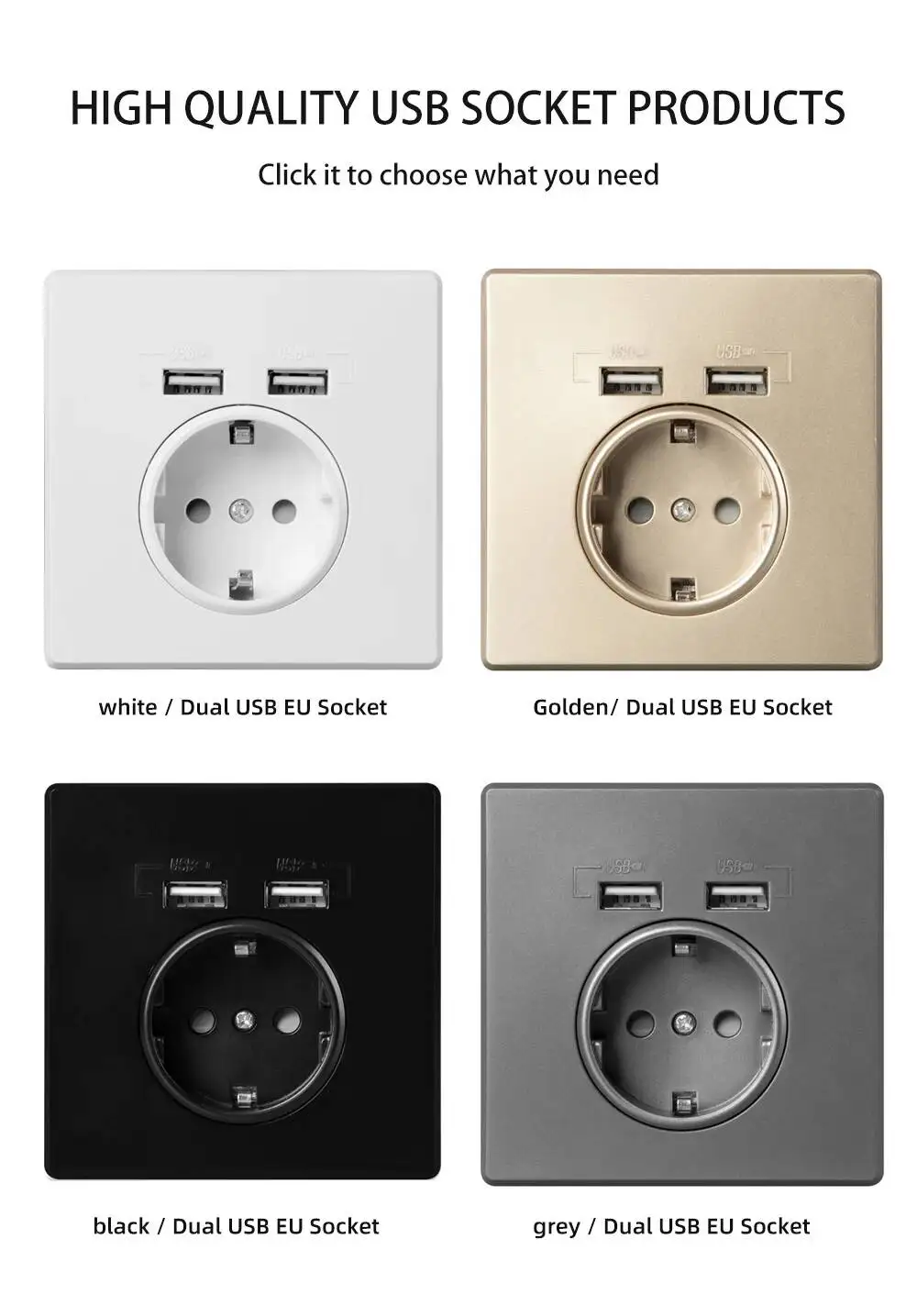 Dual USB Wall Charger Outlet - 16A EU Standard, 110V-250V