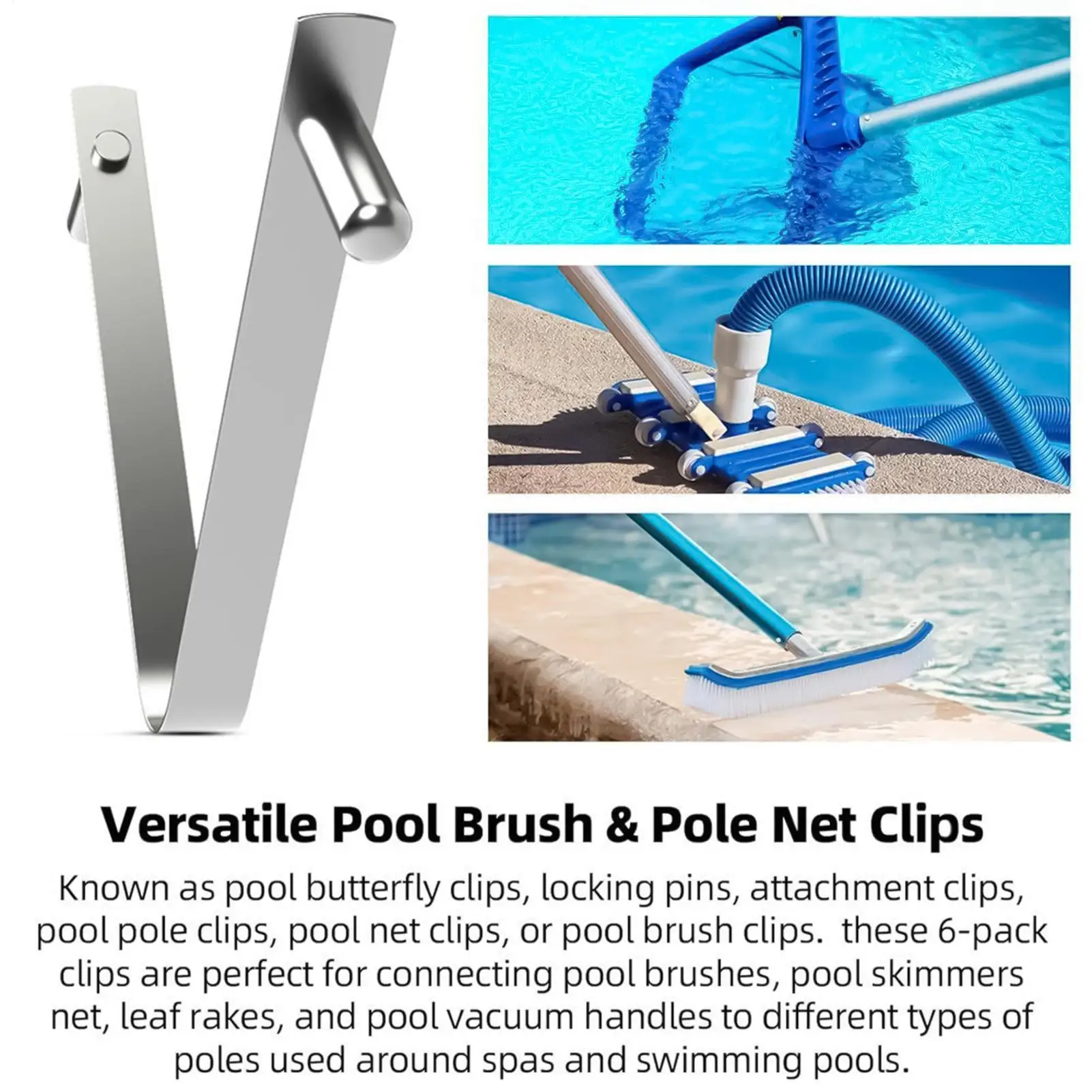 Pool Pole Butterfly V-Clip Replacement Stainless Steel Pool V Clip Telescopic Rod Replacement Parts For Vacuum Head Poles