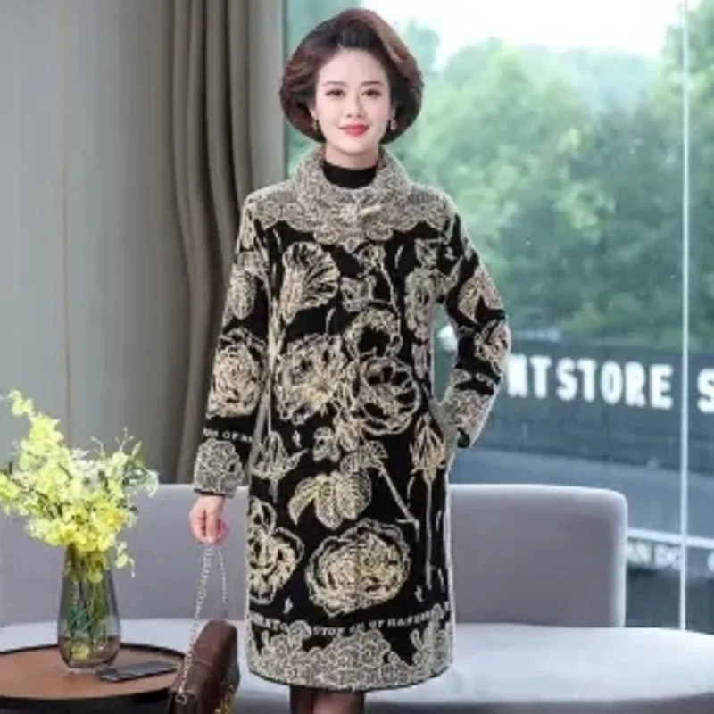 

Ladies Middle Aged Mother Autumn Winter Clothes Mink Down Jacket Long Coat Noble Mink Wool Coat Female Thicken Fashion Loose
