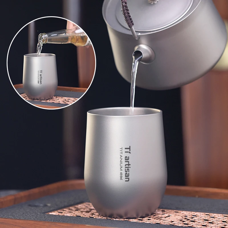Tiartisan 255ml/400ml Pure Titanium Beer Cup Outdoor Camping Drinkware Lightweight Portable Double Layer Coffee Tea Mug