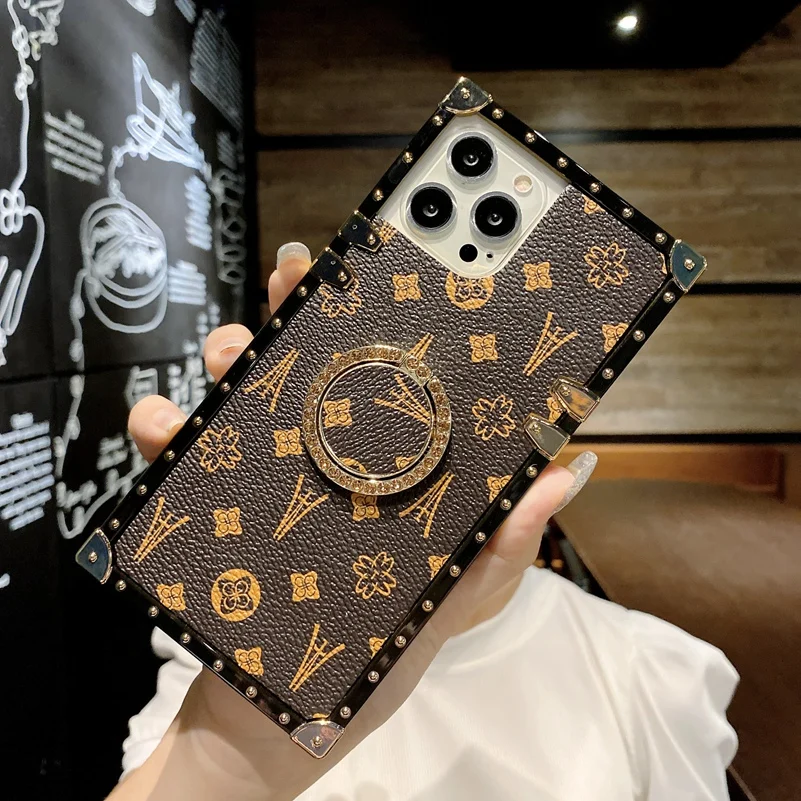 Luxury Geometric Case For Funda iPhone 13 12 11 Pro XS MAX XR 7 8 Plus SE 2  Fashion Square Leather Cover For Samsung S21 S20 FE - AliExpress