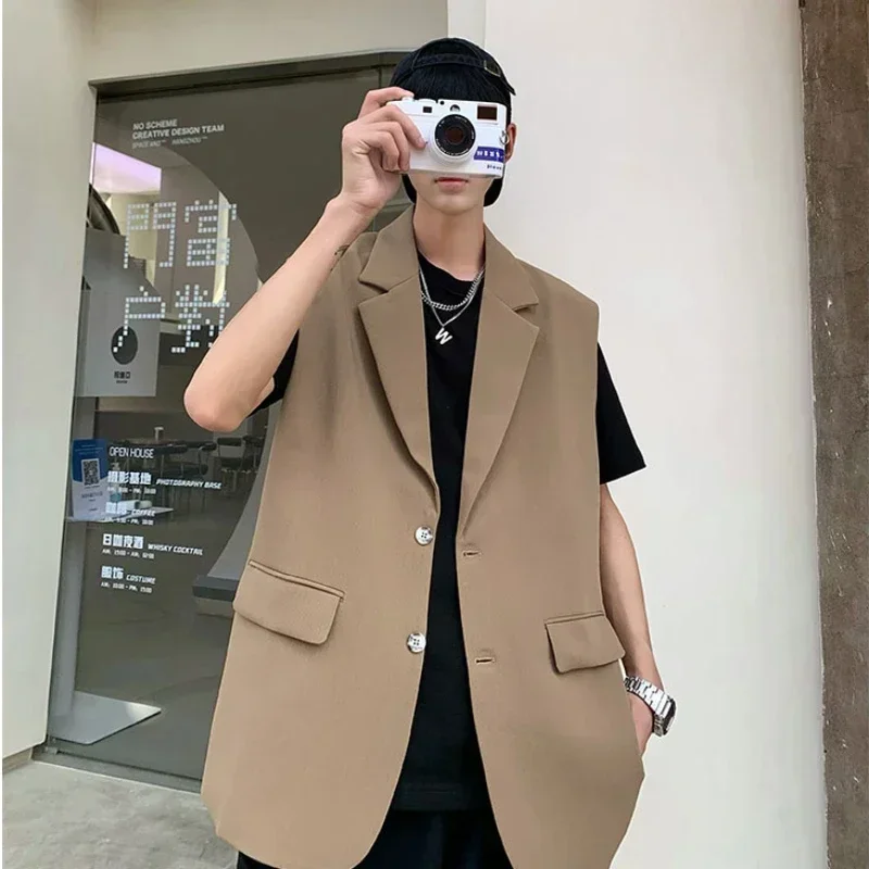 

Coat Teens Design Fashion College Baggy Handsome Clothing Gentle Sleeveless Vests Streetwear All-match Japanese Hop Hip Men