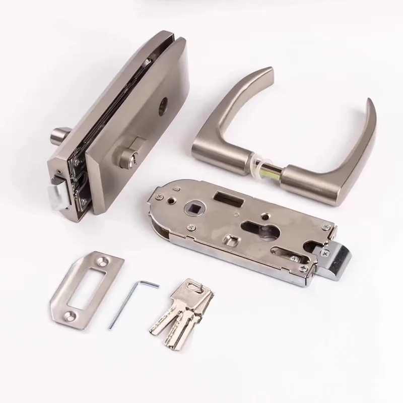 304 Stainless Steel Frameless Glass Door Handle Lock Office Partition Door Lock Punch Installation for 12mm Glass