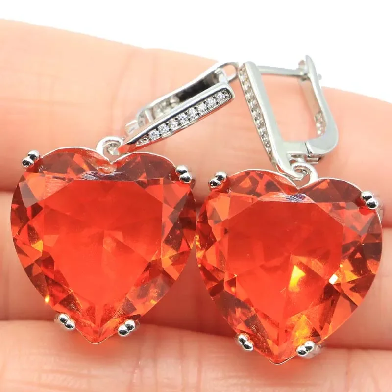 18g 925 SOLID STERLING SILVER Earrings Heart Shape Swiss Blue Purple Spinel Golden Citrine Spessartine Garnet Blood Ruby Dating