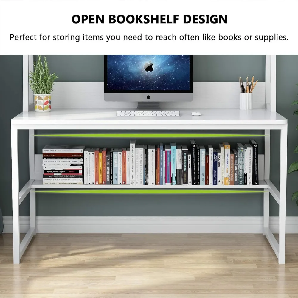 Computer Desk with Hutch, 47 inches Home Office Desk with Space Saving Design with Bookshelf for Small Spaces, Dark Walnut 4