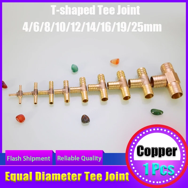 

All Copper T-shaped Three-fork Green Head Water Pipe Hose Trachea Connector 4/6/8/10/12/14/16/19 / 25mm