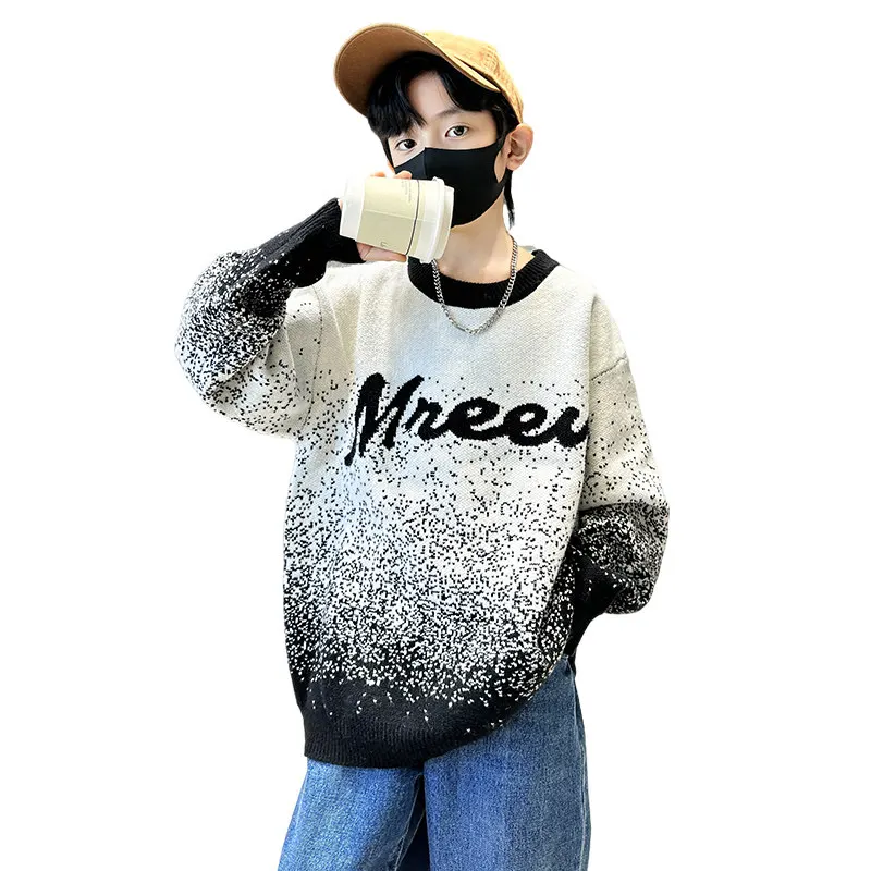 

Casual Children Clothes New Arrival Boys Warm Tops Korean Gradient Soft Knittwear Sweater Outerwear For Teen Kids 5-14Years Old