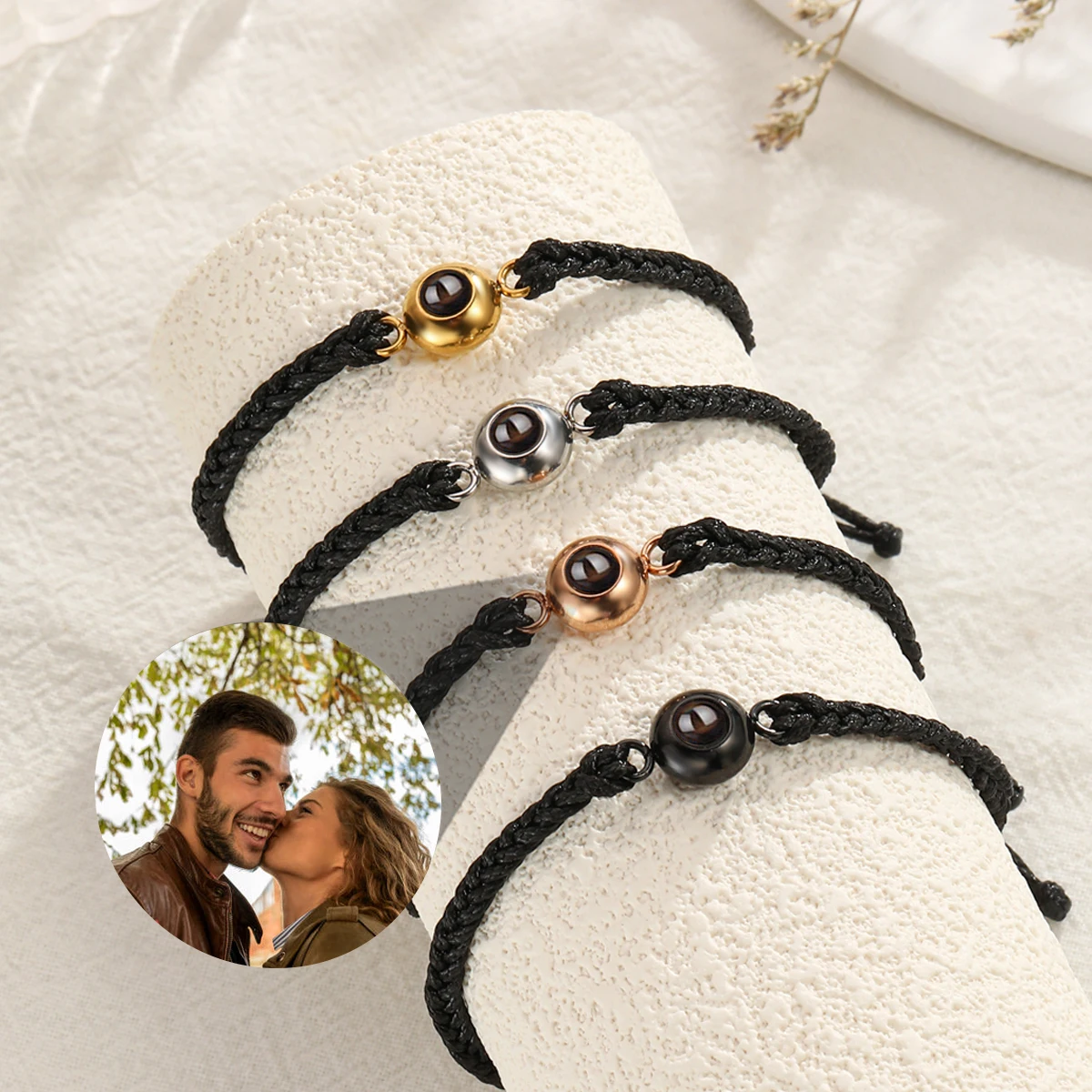 thumbnail image 2 of Pulsera con foto personalizada al por mayor Pulsera con proyección de foto personalizada Pulsera con proyección negra para hombres Regalo de cumpleaños y Navidad, 2 of 5