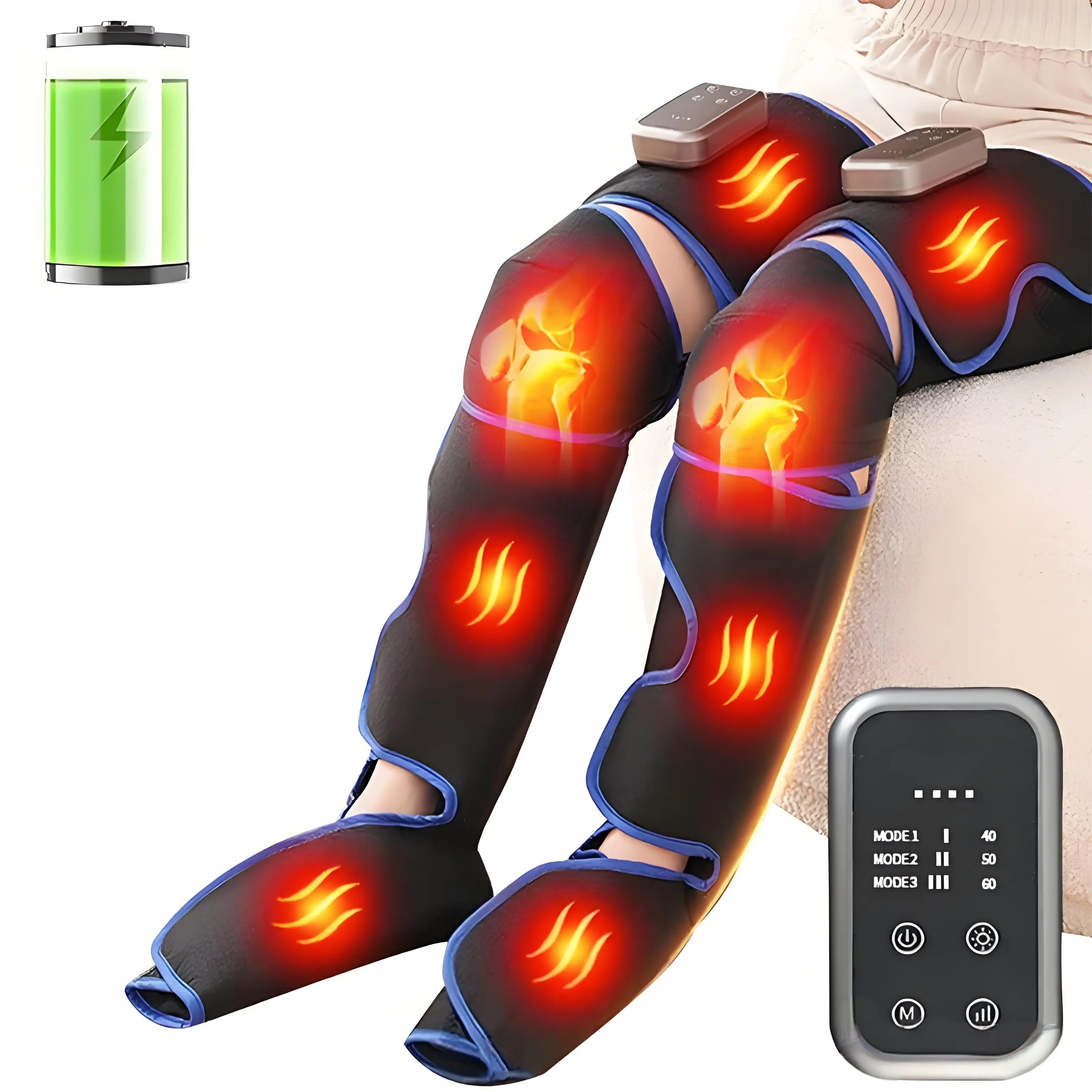 Rechargeable Leg Massager with Heat & Air Compression - 3-Level Pain Relief Wrap for Circulation Boost & Muscle Recovery LED 1