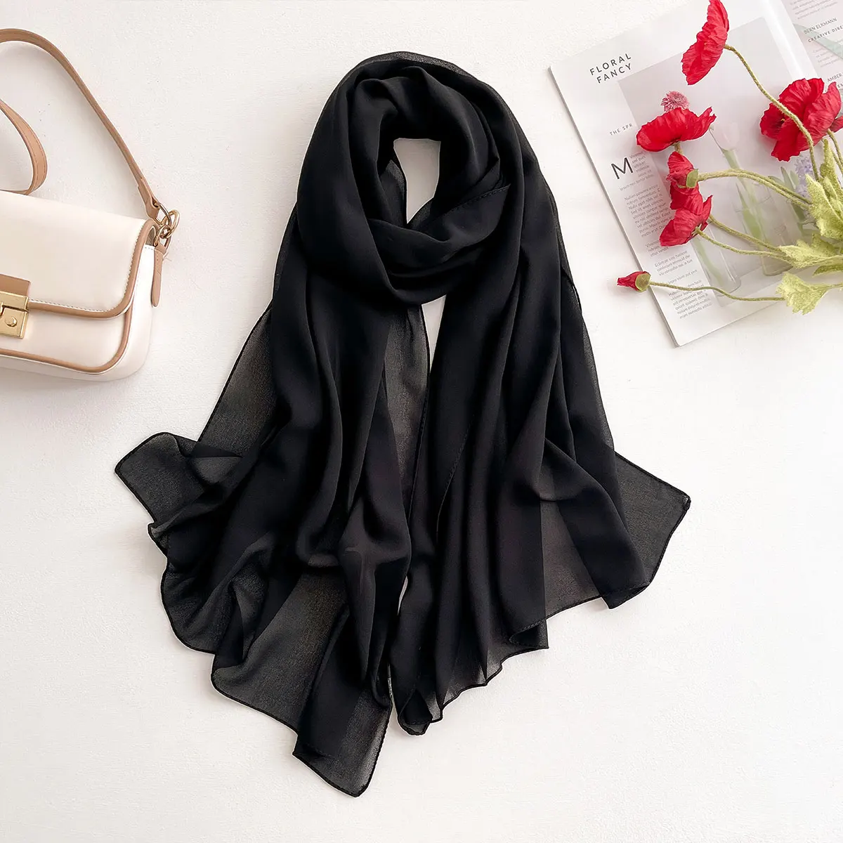 2025 New Elegant Modest Women Bubble Chiffon Solid Color Muslim Head Scarf Ladies Shawl and Wrap Female Foulard Hijab Stoles