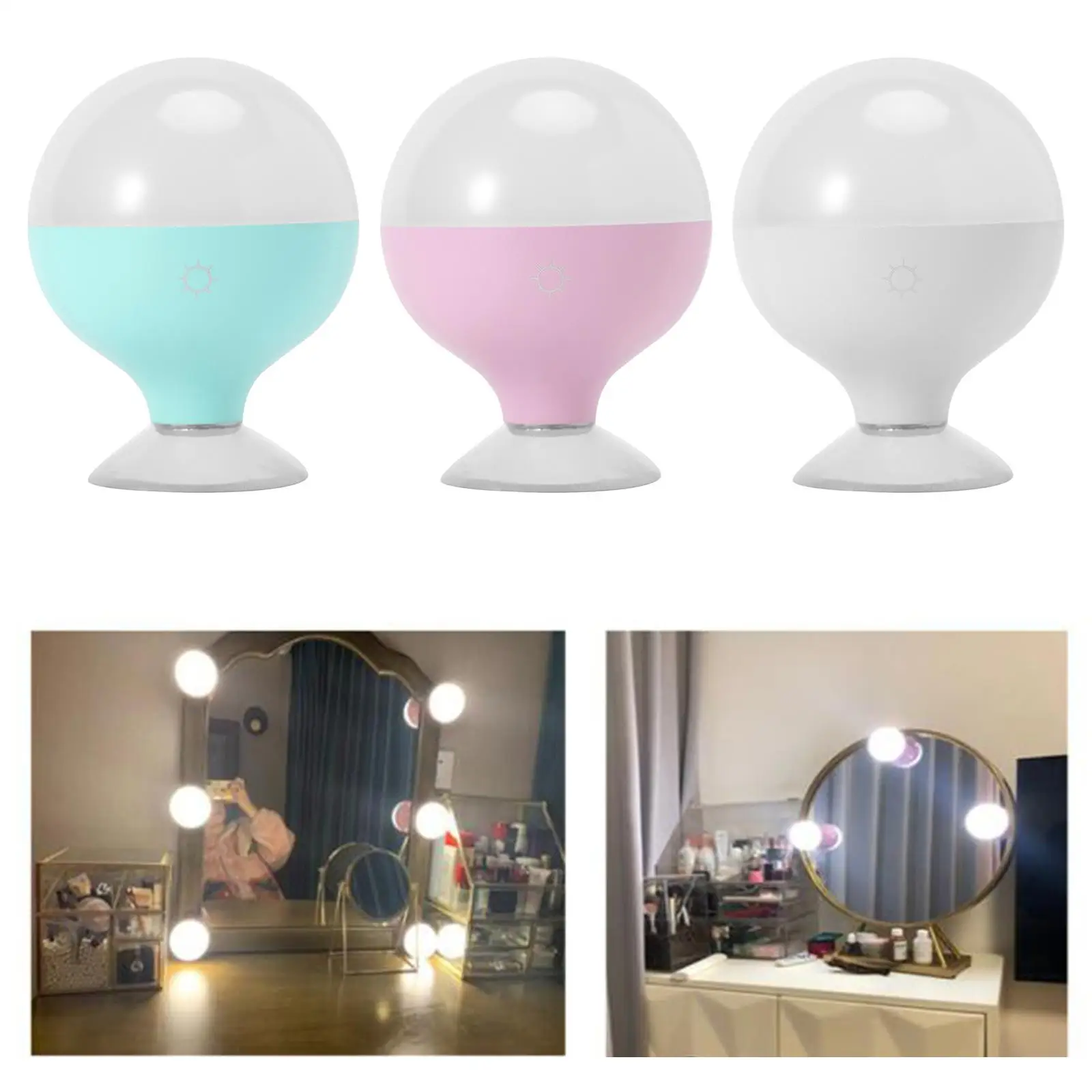 Hollywood Style Led Vanity Mirror w/Suction cup Base Adjustable Color Dimmable Mirror Lamp for Makeup Dressing Table USB