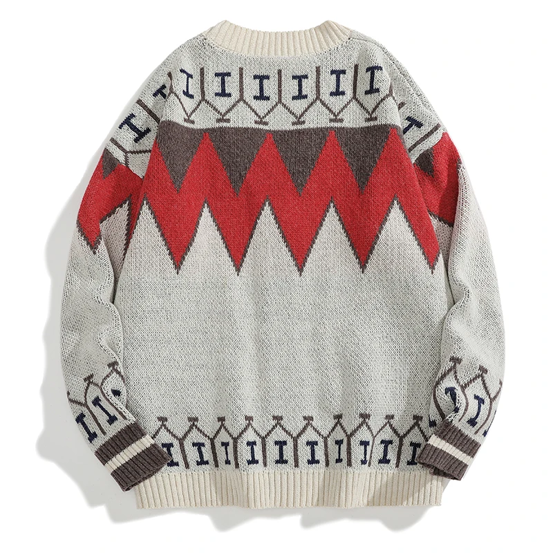 Men's Spring Knitted Alphabet Sweater Outdoor Windproof V-neck Pullover Men's Plush Diamond-patterned Knitted Sweater