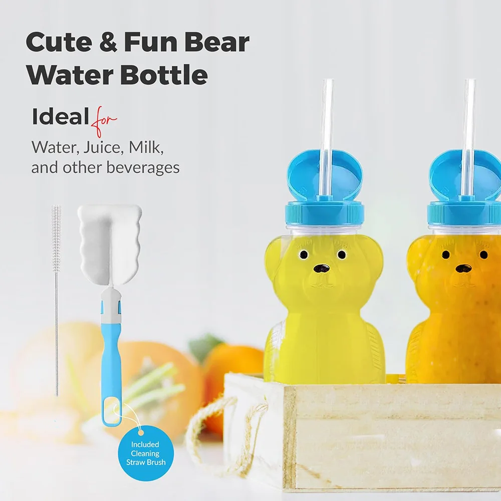 Honey Bear Straw Cups for Babies with Flexible Straws 8 OZ Sippy Bottles Food-Grade BPA Free