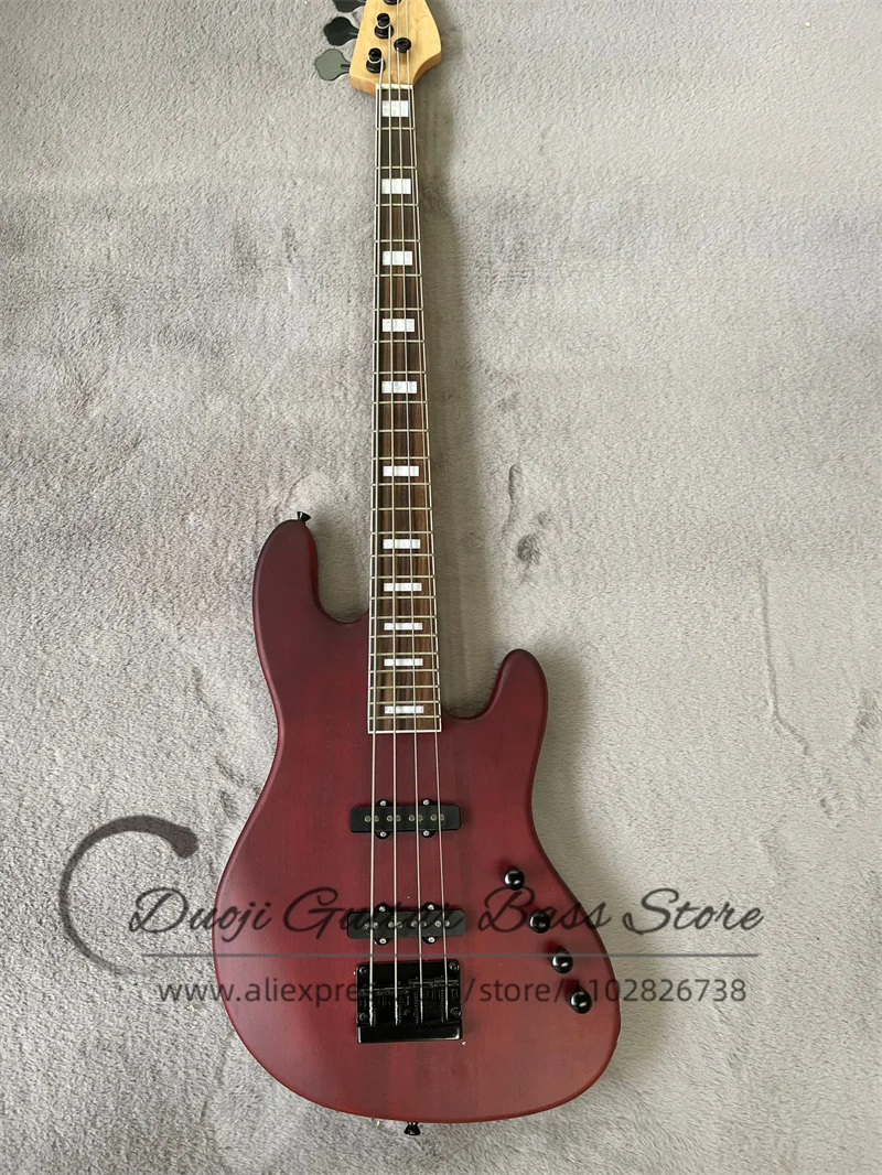 4-String Electric Bass Jaz Matte Brown Body Rose Wood Fingerboard 24 Tasti Maple Neck Black Bridge Active Battery Case Factory C