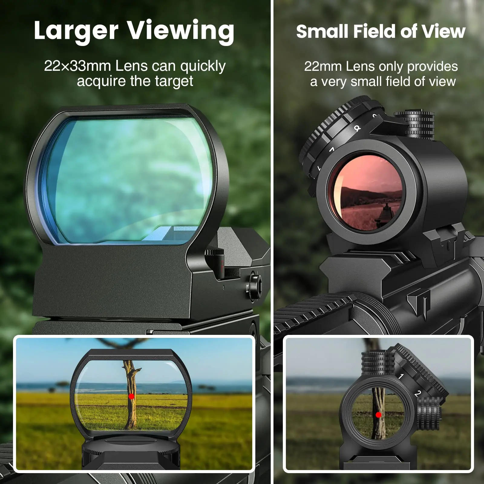 EZshoot Red Gun Scope Reflex Sight Fit with Shotgun Handgun Rifle 4 Adjustable Reticles Holographic Optic 20mm Rail Mount Huntin