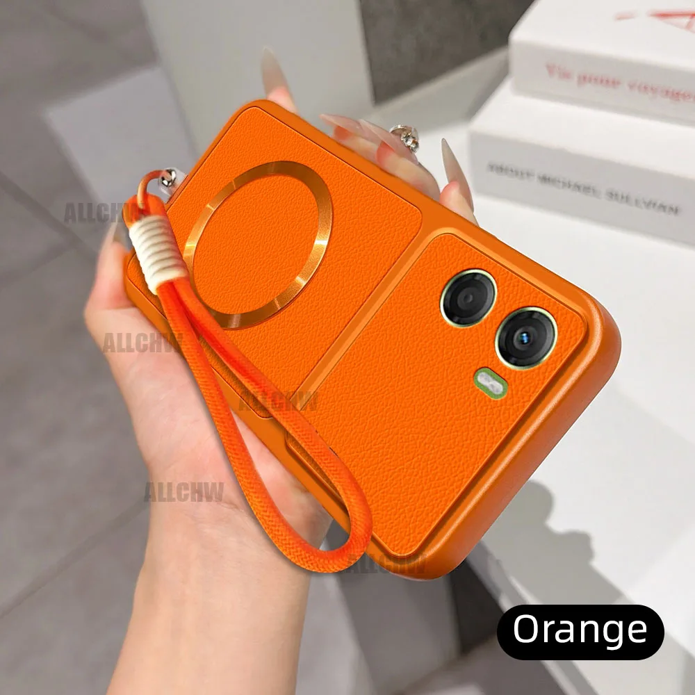 Luxurious Leather Matte Magnetic Hand Strap Phone Case