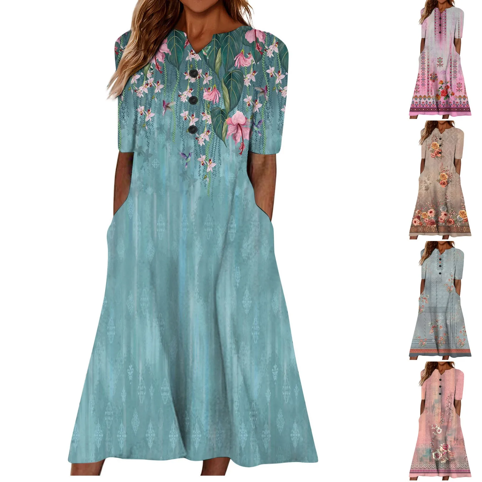 

Женское модное приталенное платье, свободное летнее платье с цветочным принтом, модель 2023 года